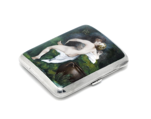 Appraisal: A th century German silver and enamelled erotic cigarette case