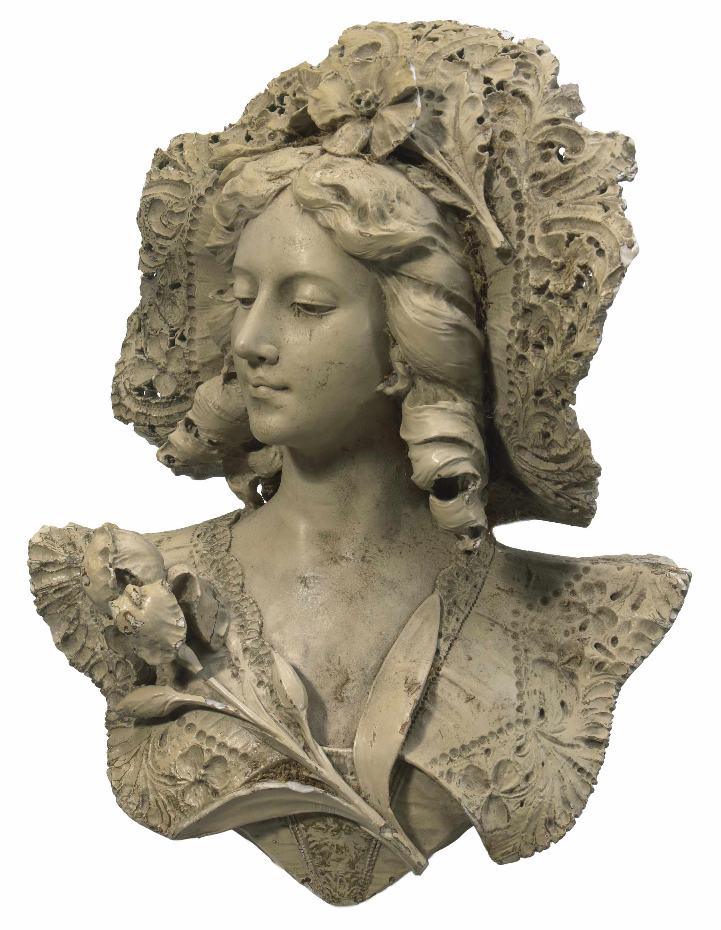 Appraisal: An Italian later painted carved alabaster bust of a maiden