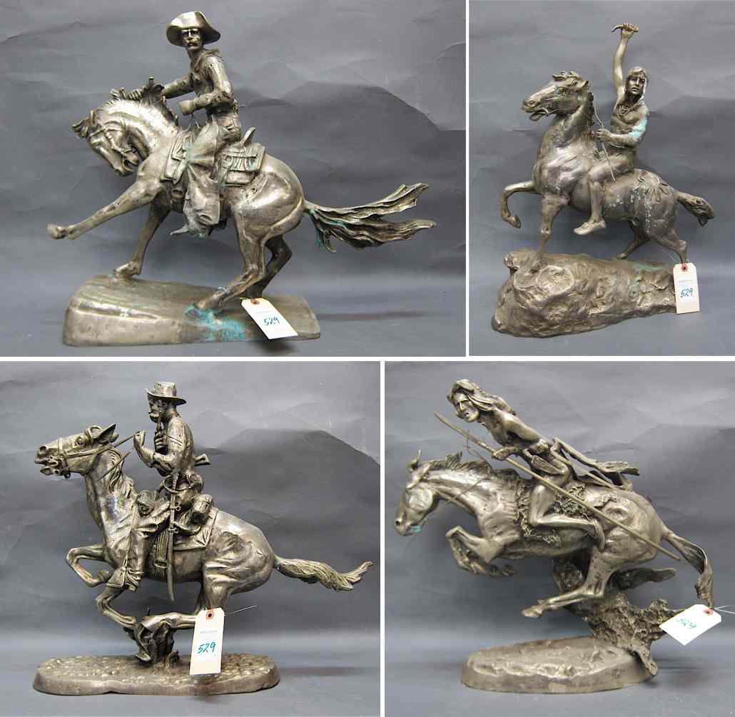 Appraisal: FOUR WESTERN SILVER-GILDED BRONZE SCULPTURES after the work of FREDERIC