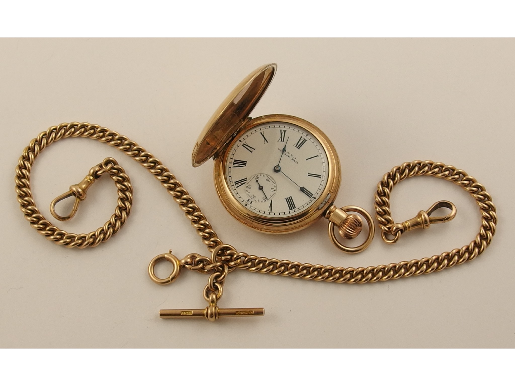 Appraisal: A ct tapered fob chain and gold plated pocket watchthe