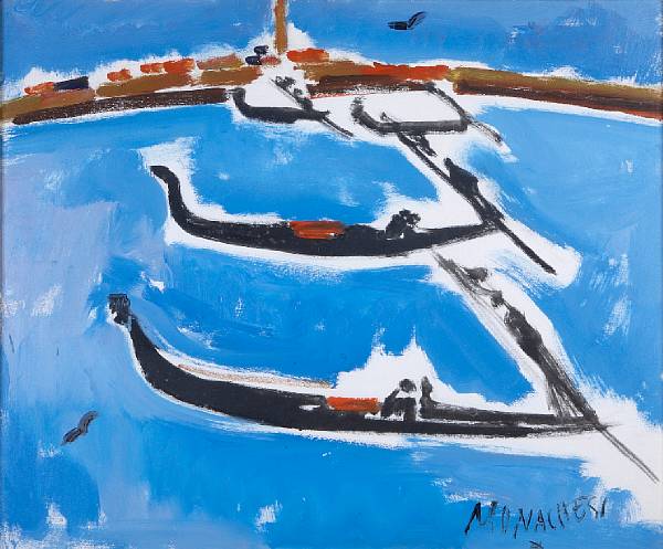 Appraisal: Sante Monachesi Italian - Untitled Gondola Race signed 'MONACHESI' lower