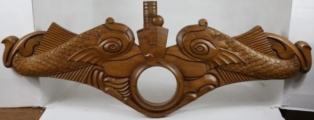 Appraisal: TH C CARVED MAHOGANY SUBMARINER DOLPHINPLAQUE MADE FOR A FITTED