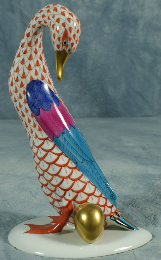 Appraisal: Herend fishnet figurine red goose with golden egg tall no