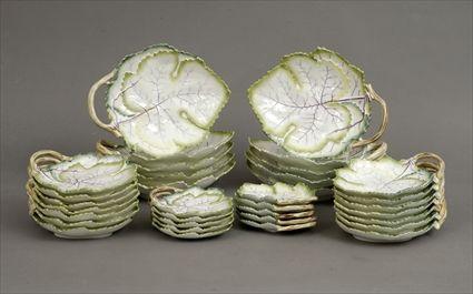 Appraisal: Thirty-Four Royal Worcester Polychrome Porcelain Leaf-Form Dishes Comprising ten in