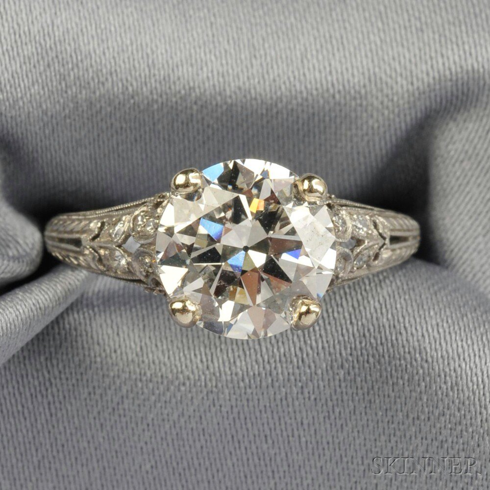 Appraisal: Diamond Solitaire prong-set with an old European-cut diamond weighing approx