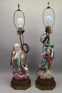 Appraisal: Pair Chinese Figural th C Lamps Pair Chinese Figural th