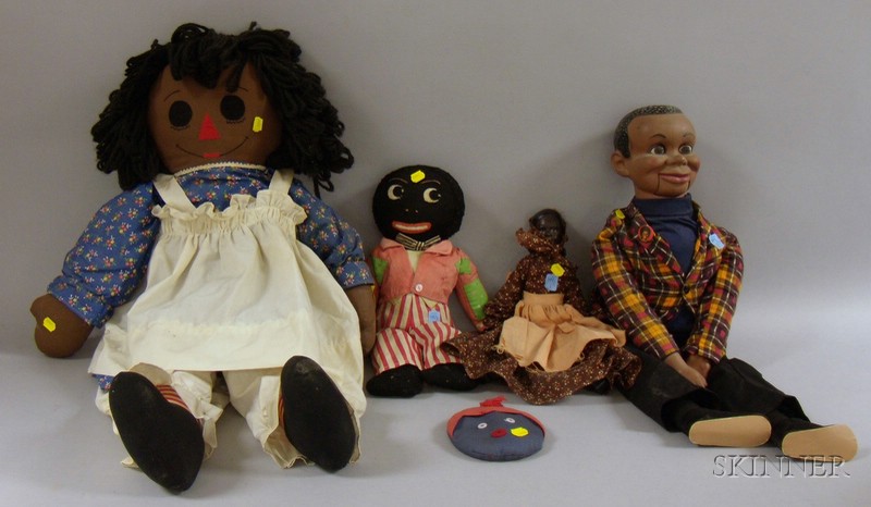 Appraisal: Three Cloth Black Dolls a Black Composition Doll and a