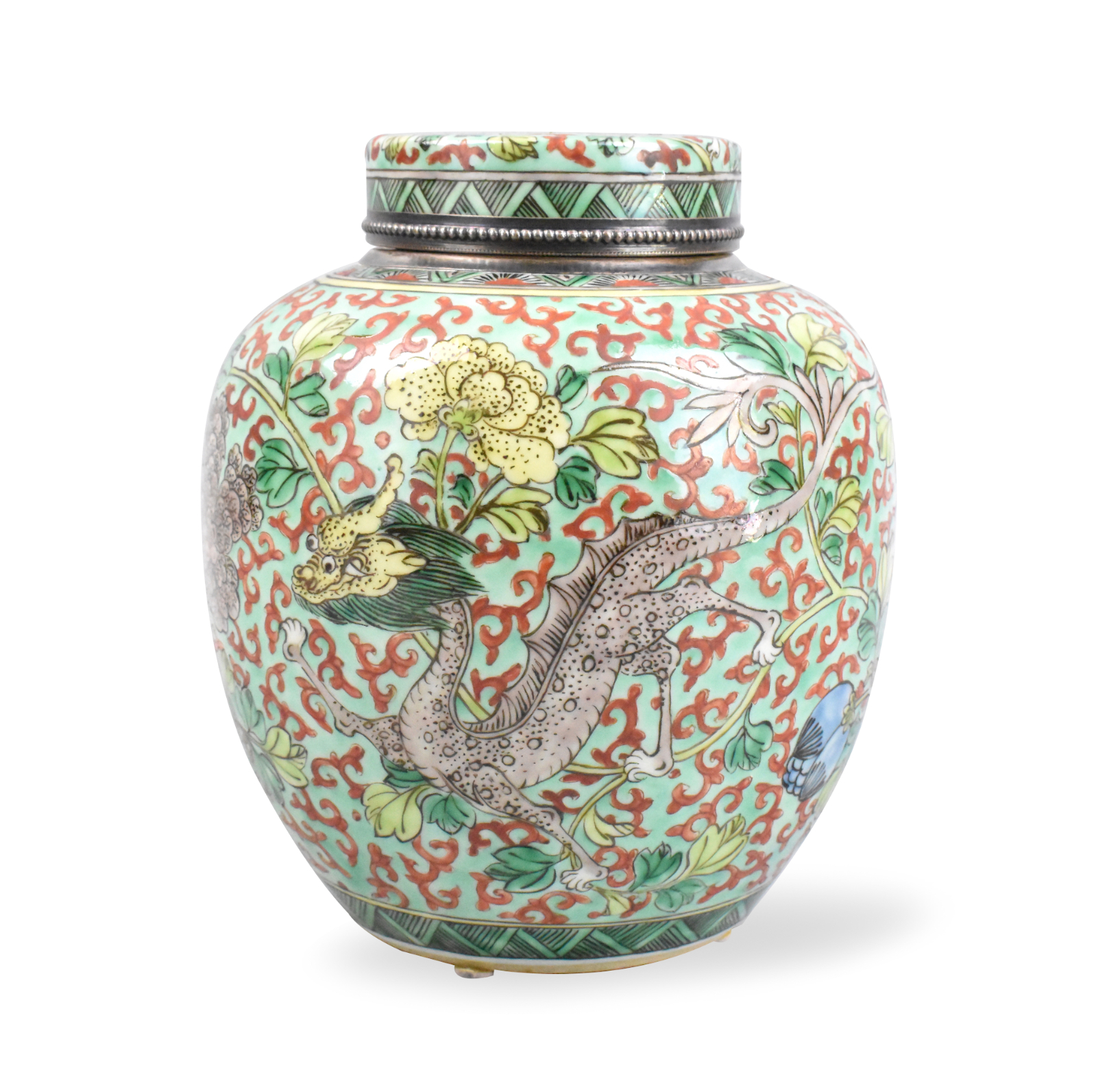 Appraisal: A Chinese sancai glazed covered jar with dragon design dating