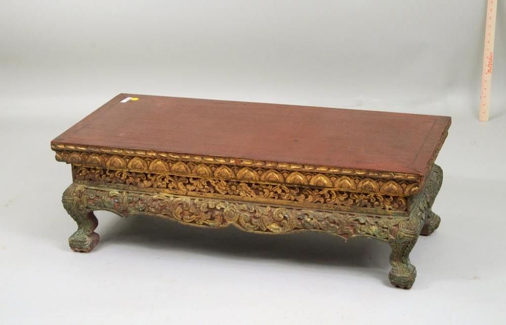 Appraisal: Thai Carved Painted Low Table Thai carved and painted low