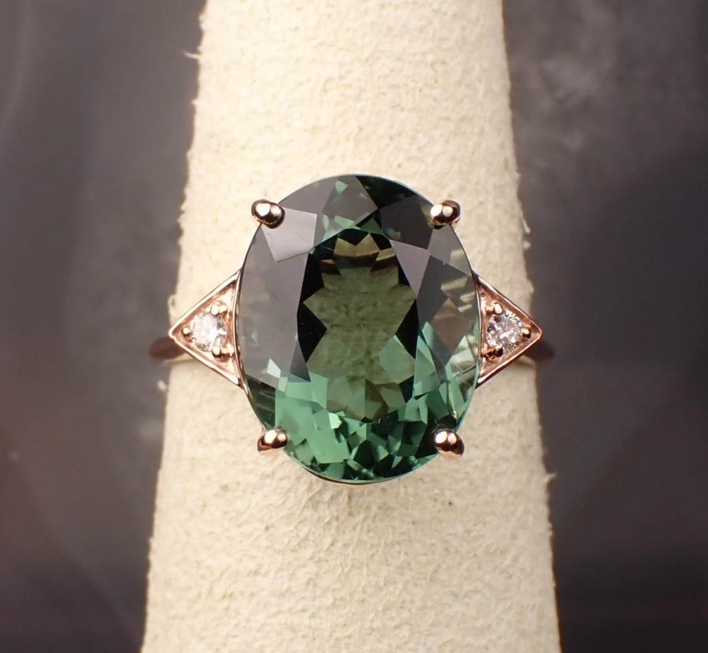 Appraisal: PRASIOLITE DIAMOND AND FOURTEEN KARAT GOLD RING The rose gold