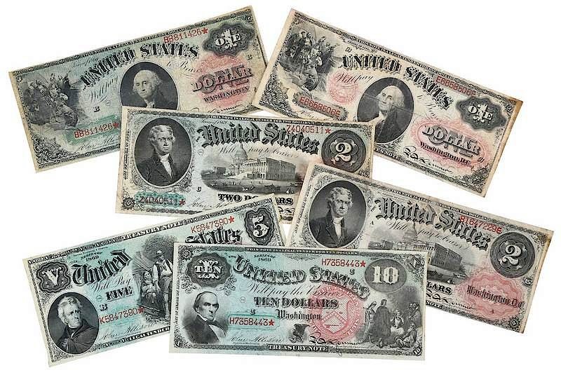 Appraisal: Six U S Legal Tender Notes series of rainbow notes