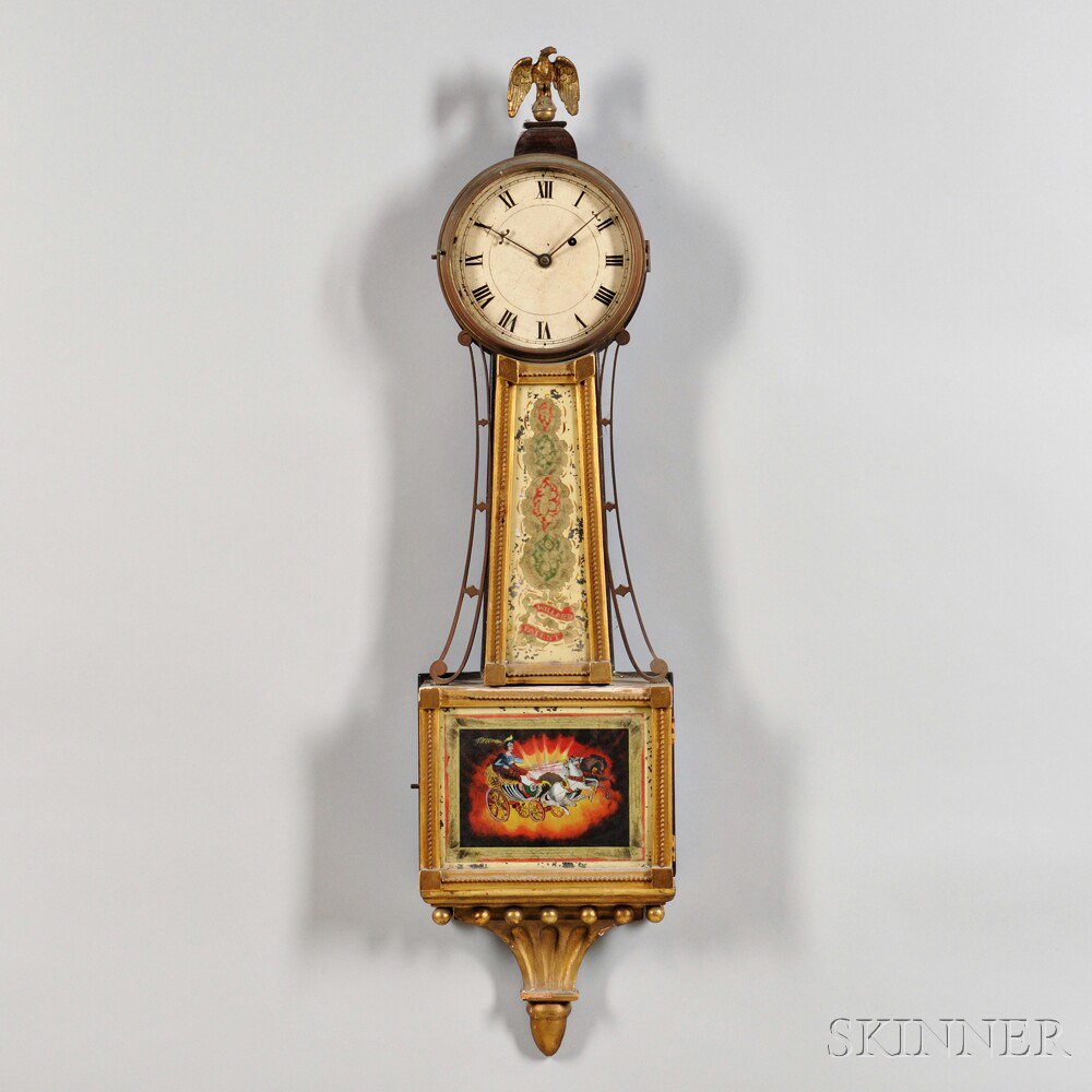 Appraisal: Gilt Front Patent Timepiece or Banjo Clock the mahogany case