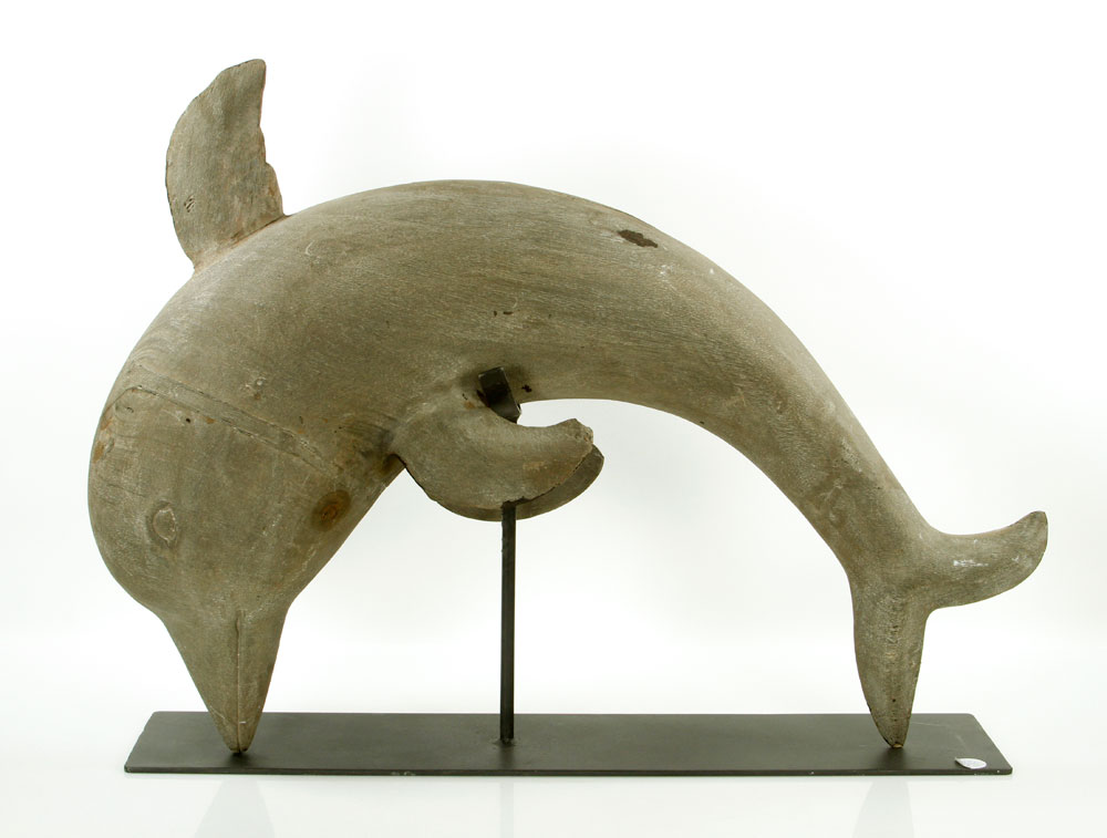 Appraisal: - Folk Art Carved Wood Dolphin Folk art dolphin carved