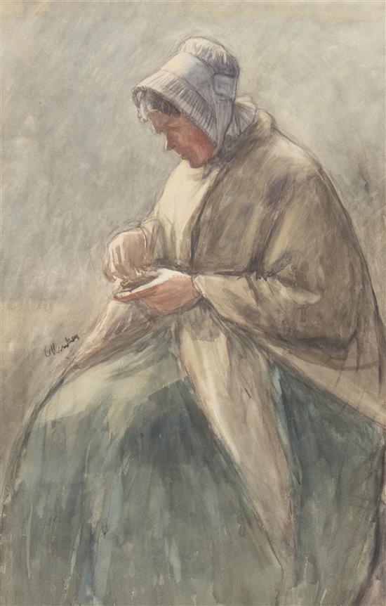 Appraisal: Sale Lot Gerke Henkes Dutch - Seated Woman watercolor on