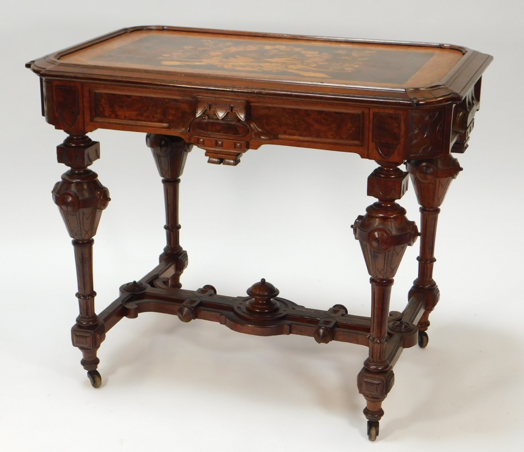 Appraisal: RENAISSANCE REVIVAL MARQUETRY INLAID TABLE United States th CenturyRectangular marquetry