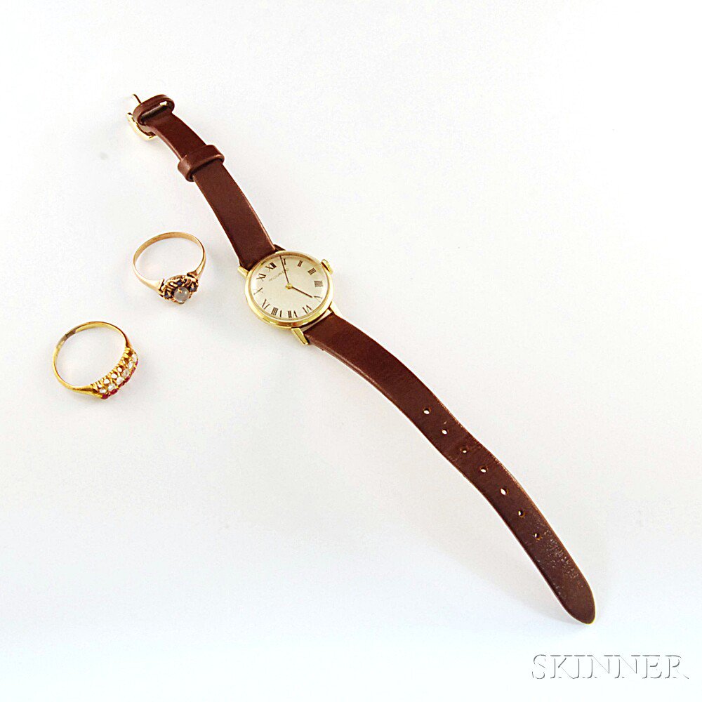 Appraisal: Gold Movado Wristwatch and Two Gem-set Rings the watch with