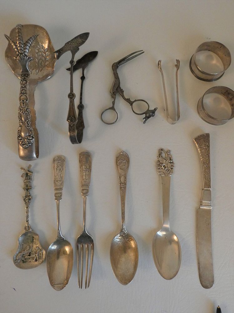 Appraisal: PIECES ASSORTED MOSTLY STERLING SILVER Includes inch heavy tongs by