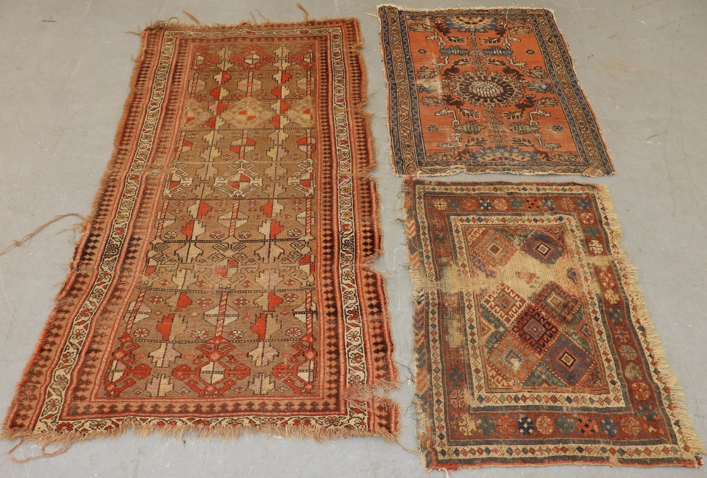 Appraisal: PERSIAN CAUCASIAN SMALL WOOL CARPET RUGS Persia th CenturyThree small