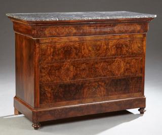 Appraisal: French Louis Philippe Carved Walnut Marble Top Com French Louis