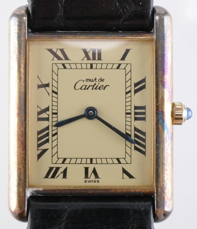 Appraisal: Must de Cartier Tank Watch Quartz movement with cabochon sapphire