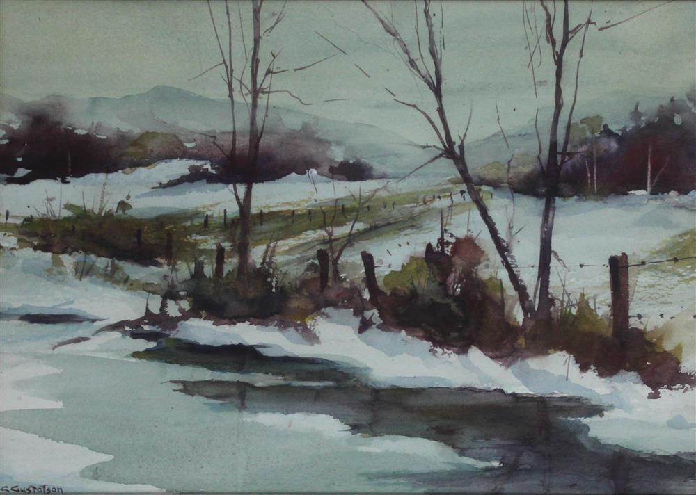 Appraisal: CARL GUSTAFSON AMERICAN - WINTER LANDSCAPE AND HOG ISLAND Watercolor