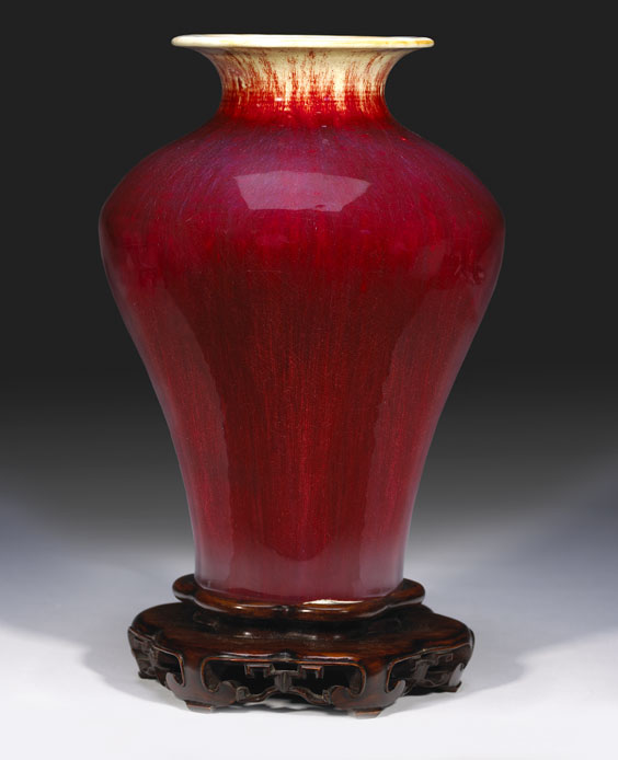 Appraisal: TALL QIANLONG FLAMB GLAZED VASE Beautifully oxblood flamb glazed tall