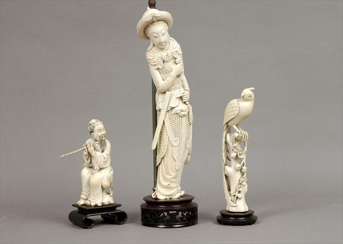 Appraisal: Three Chinese Carved Ivory Figures Two on stands one mounted