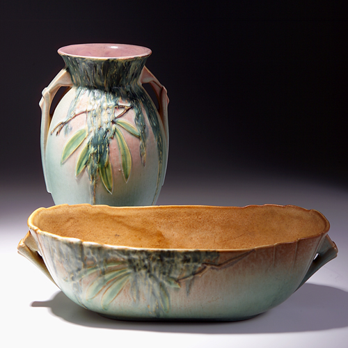 Appraisal: Two ROSEVILLE Moss pieces to include an orange bowl and