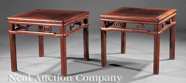 Appraisal: A Pair of Antique Chinese Huanghuali Wood Square Stools square