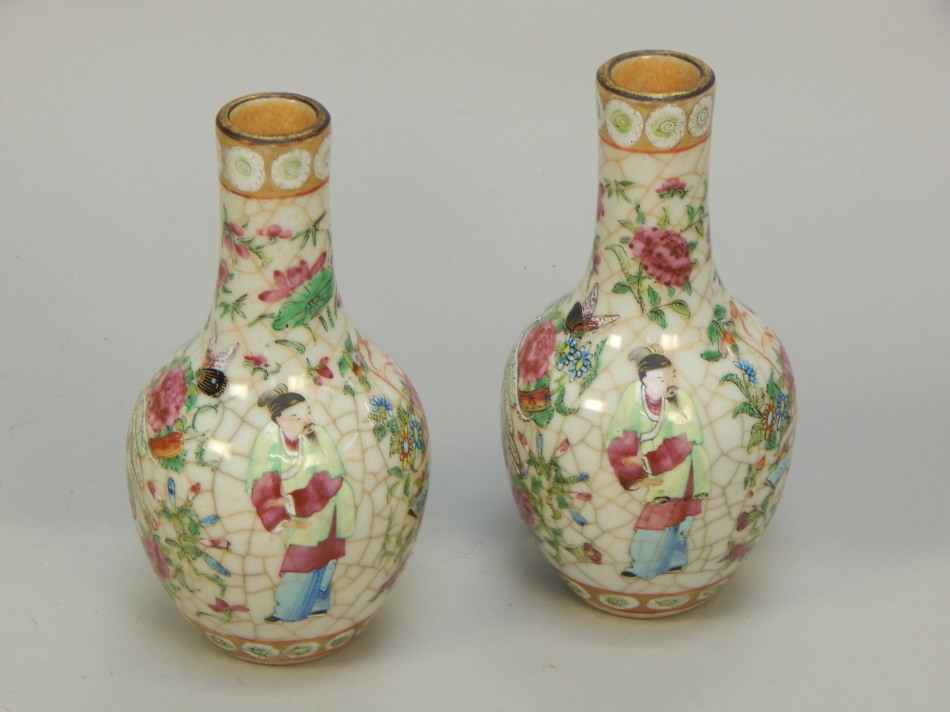 Appraisal: A pair of Chinese Canton crackle glaze porcelain vases each