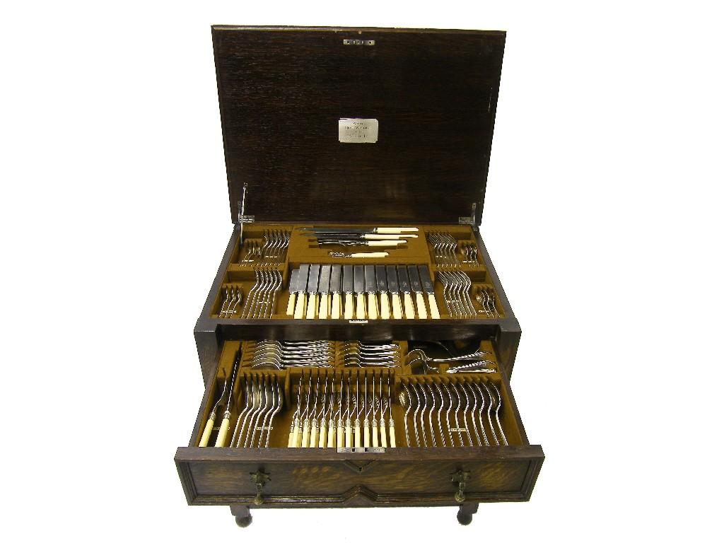 Appraisal: Mappin Webb oak table canteen of plated cutlery with a