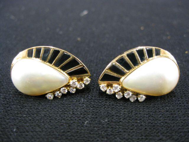 Appraisal: Diamond Pearl Earrings each with pear shaped mabe pearl and