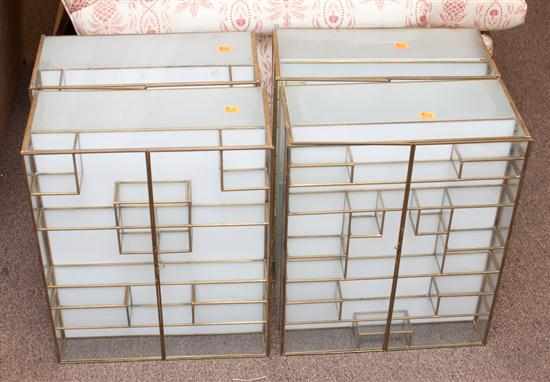 Appraisal: Four brass and frosted glass display cases Estimate - No