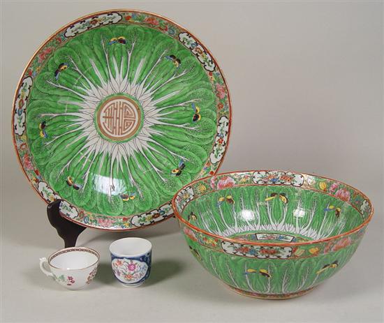 Appraisal: Chinese Porcelain Green leaf design with butterflies and famille rose