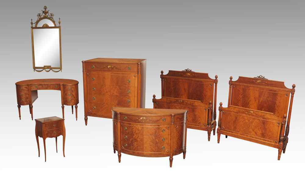 Appraisal: PIECE PAINT DECORATED FRENCH STYLE WALNUT BEDROOM SUITE By the