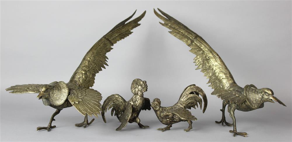 Appraisal: A PAIR OF SOUTHEAST ASIAN METAL PHEASANTS each strutting bird