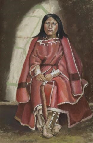 Appraisal: Framed pastel drawing on paper Kiowa Woman in Trade Blanket