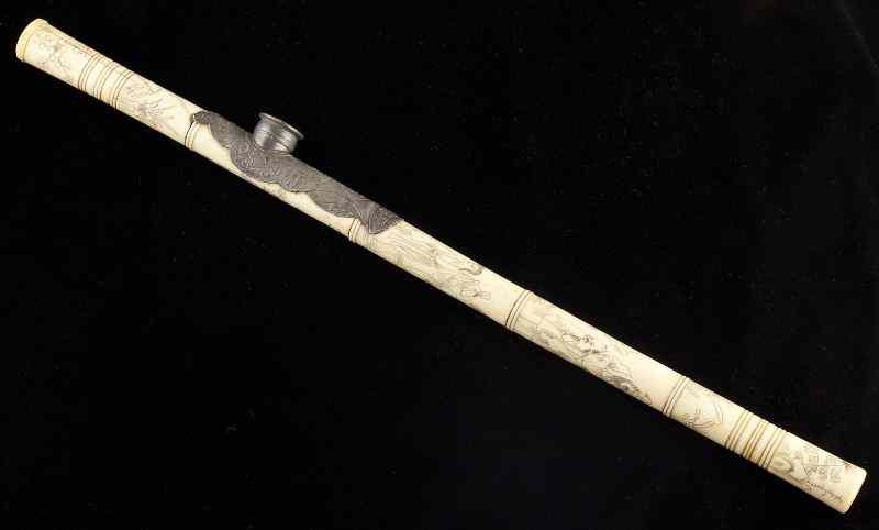 Appraisal: Antique Chinese Ivory Opium Pipethe pipe formed from five ring-turned