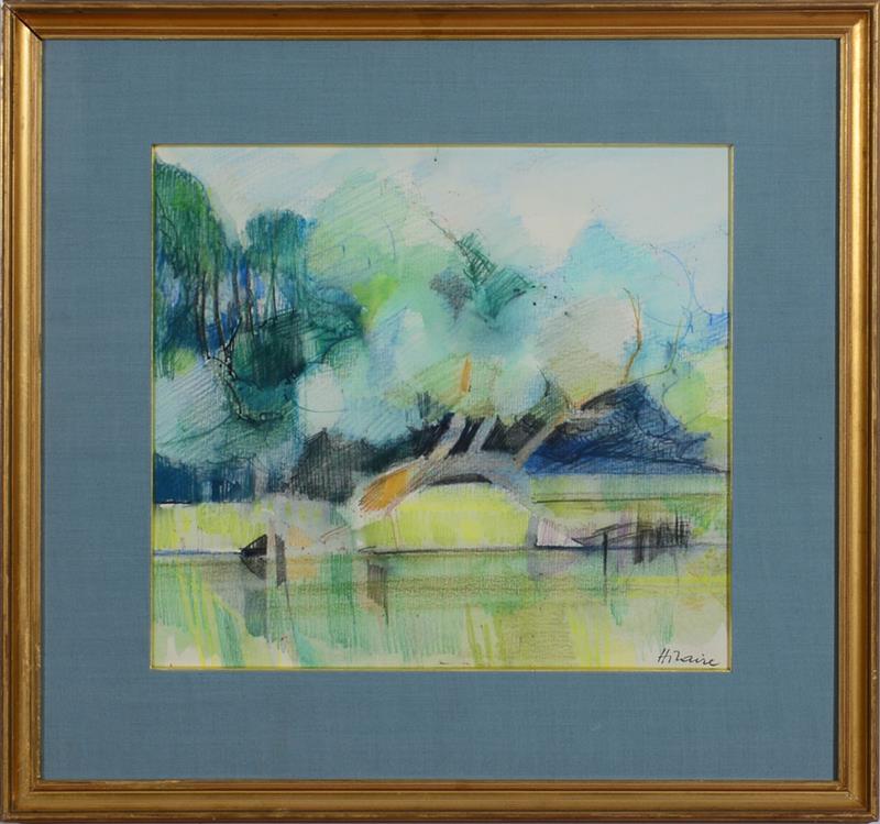 Appraisal: CAMILLE HILLAIRE - BORD DE RIVIERE Watercolor chalk and pen