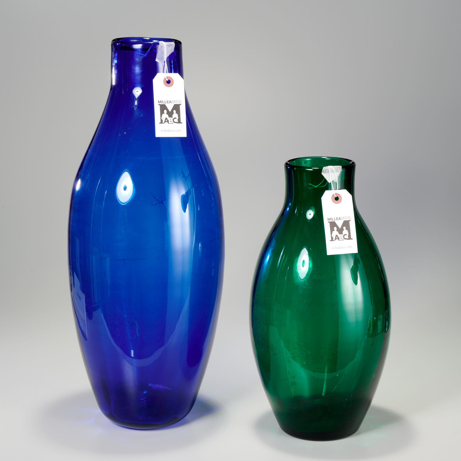 Appraisal: BLENKO COLORED GLASS MODERNIST VASES th c American blown glass