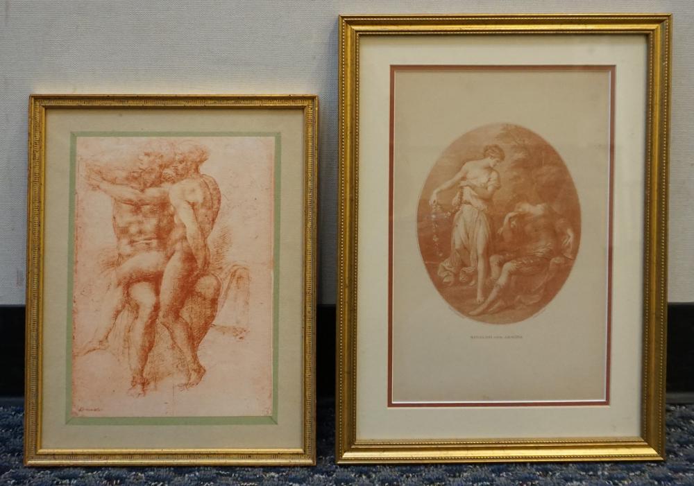 Appraisal: After Michaelangelo and Angelica Kauffman Two Sketches Color Prints Frame