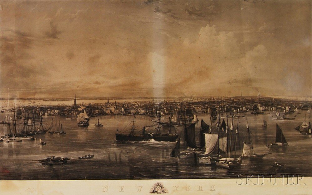 Appraisal: Framed Large Folio C Mottram Engraving of New York Harbor