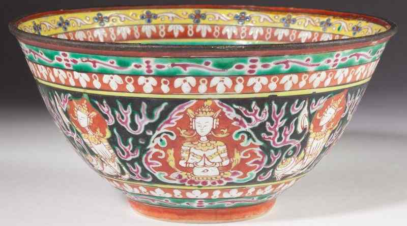 Appraisal: Bencharong Bowl late th centurythe deep bowl profusely decorated in