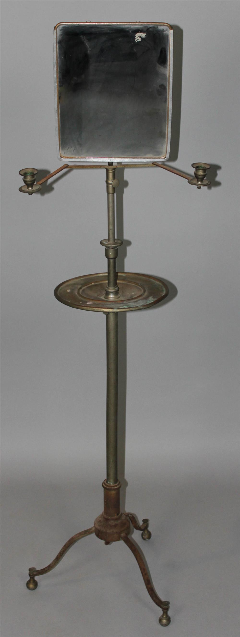 Appraisal: VICTORIAN BRASS SHAVING STAND having a rectangular mirror over adjustable