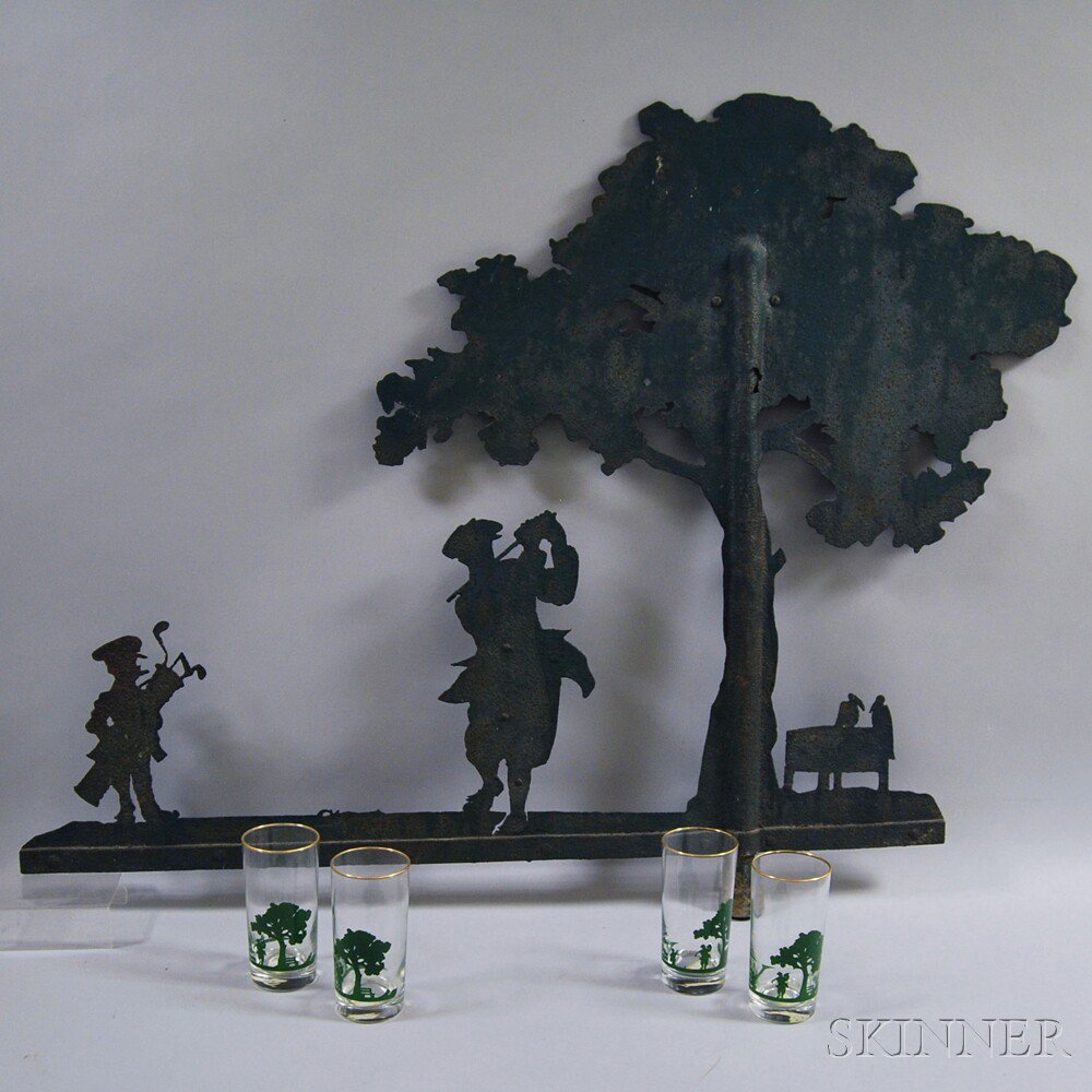 Appraisal: Green-painted Sheet Iron Golfing Weathervane th century depicting a scene