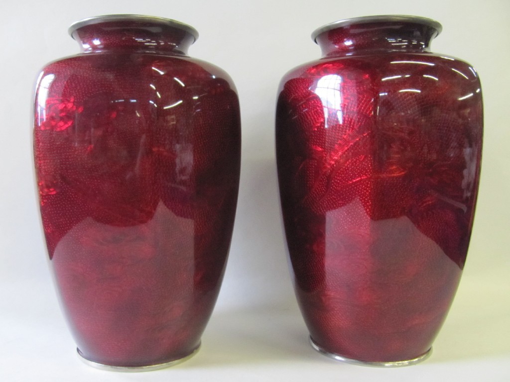 Appraisal: Pair of red enamelled Chinese vases each with underglaze decoration