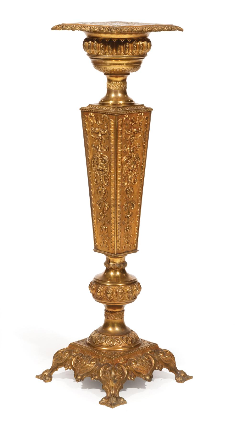 Appraisal: Continental Renaissance-Style Brass Pedestal shaped standard scroll base h in