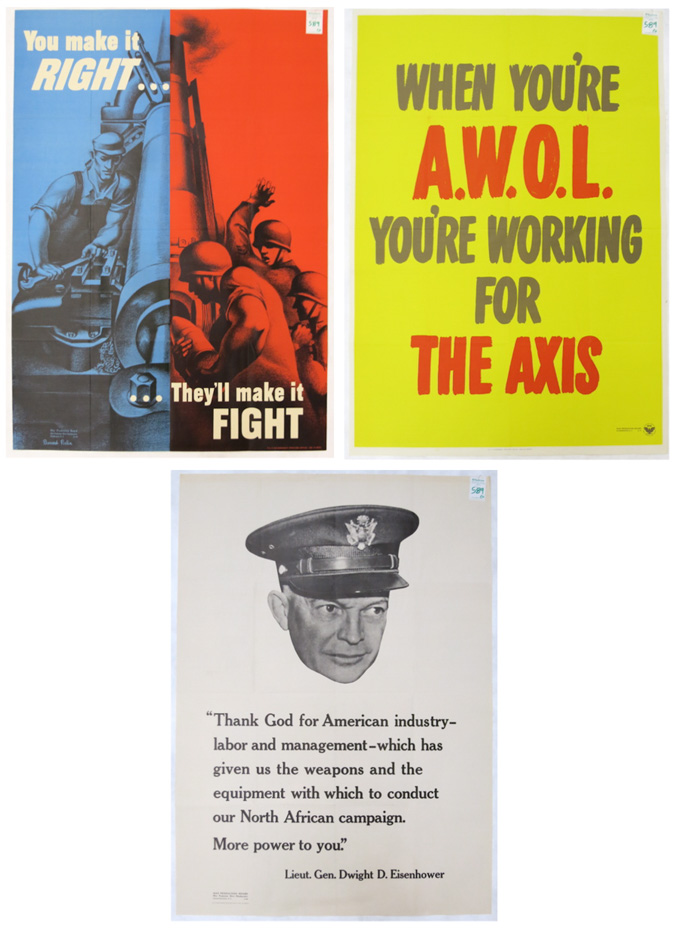 Appraisal: THREE WWII POSTERS When You're A W O L You're