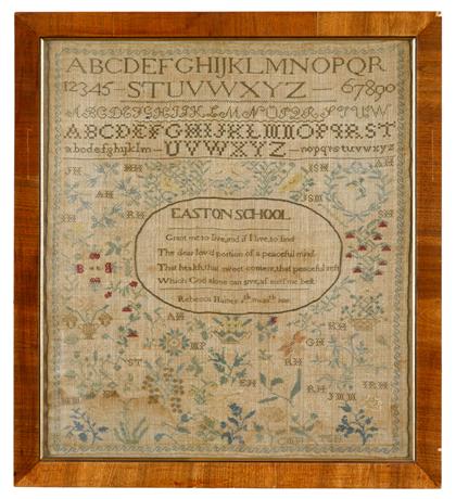 Appraisal: Large needlework sampler rebecca haines th mo easton school