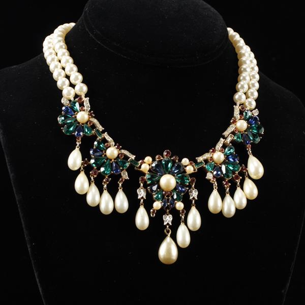 Appraisal: Stunning Trifari Alfred Philippe double strand Jewels of India bib